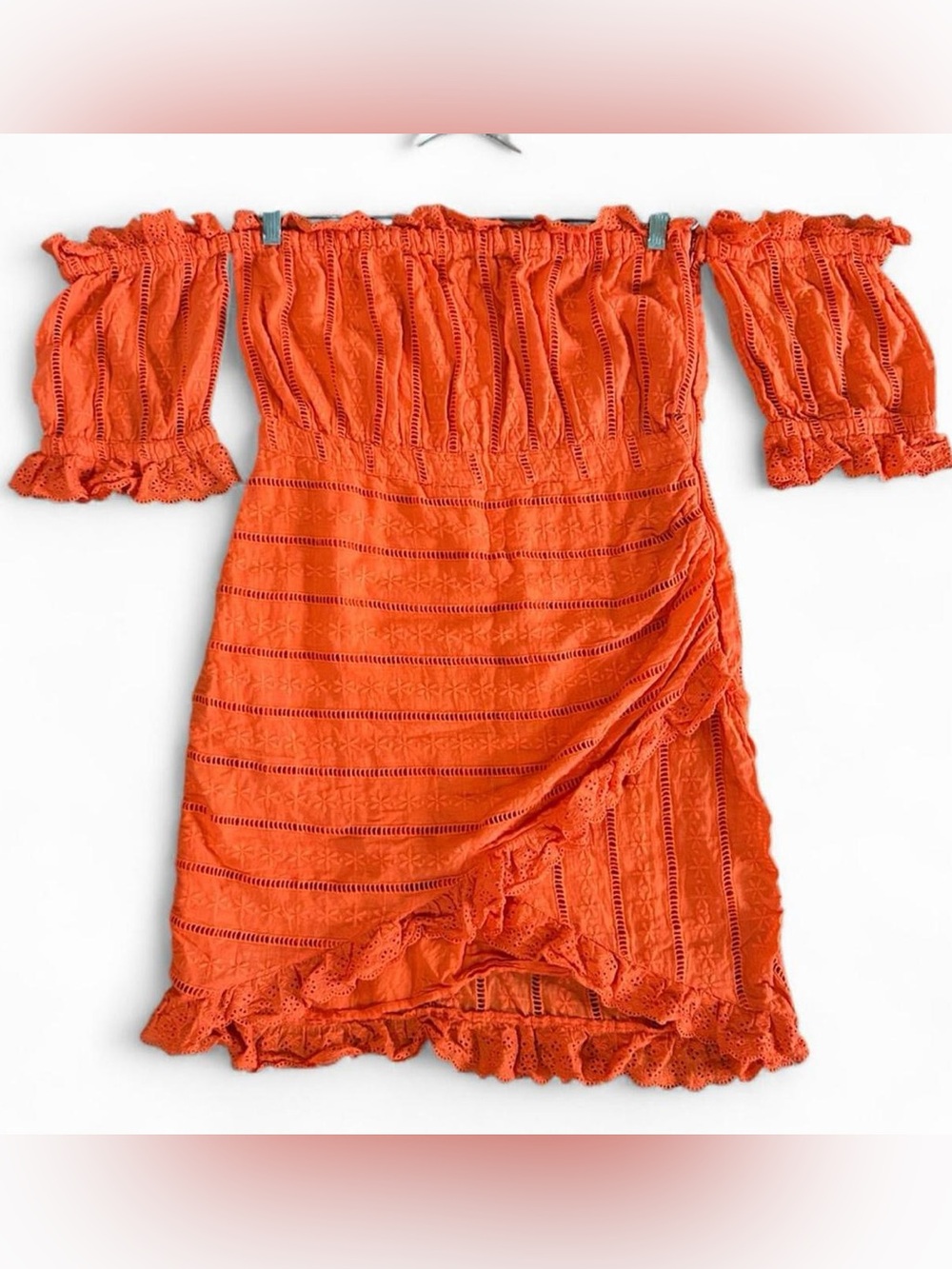 VENUS Orange Eyelet Off-Shoulder Dress